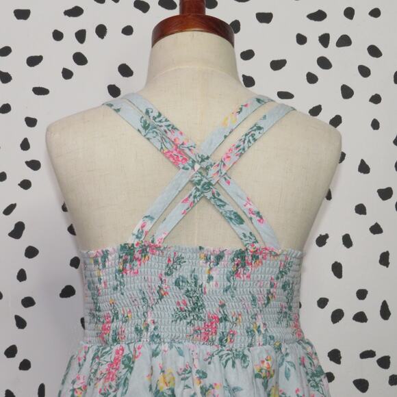 The Prairie by Rachel Ashwell Blue Floral Print Girls Handkerchief Dress - Picture 4 of 6